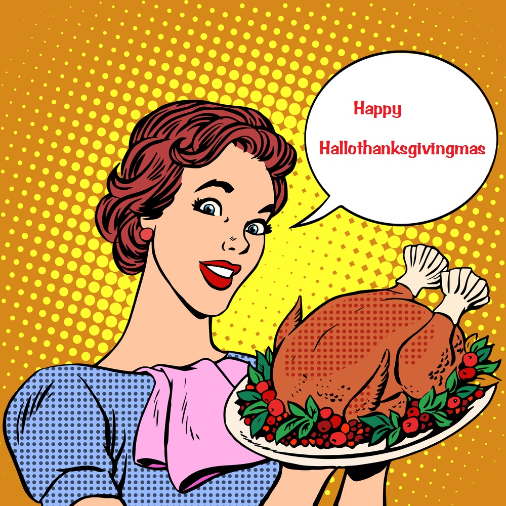 Woman with a Christmas Turkey thanksgiving